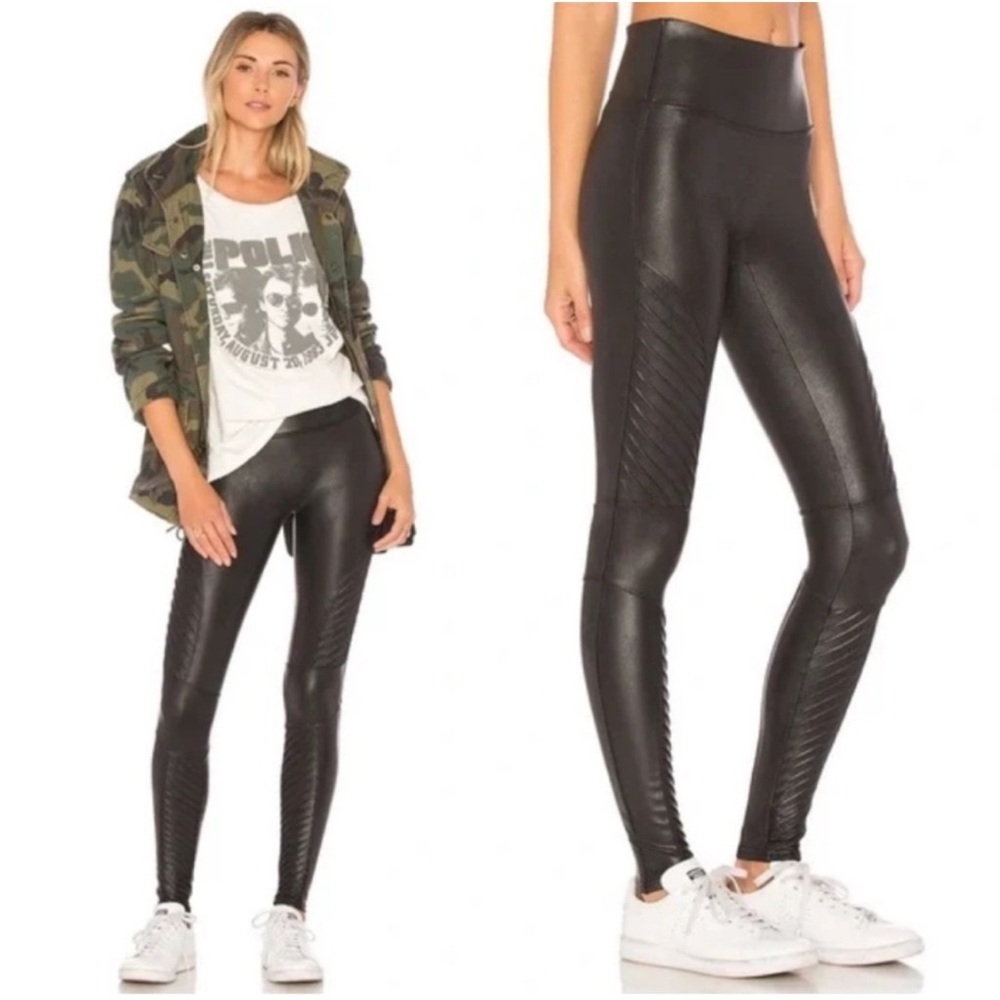 SPANX Faux Leather Moto Black Quilted Leggings